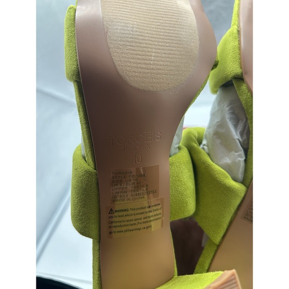 New Torgeis‎ Flamingo Faux Suede Double Knotted Block Heeled Sandals Green Sz 10 - Picture 8 of 9